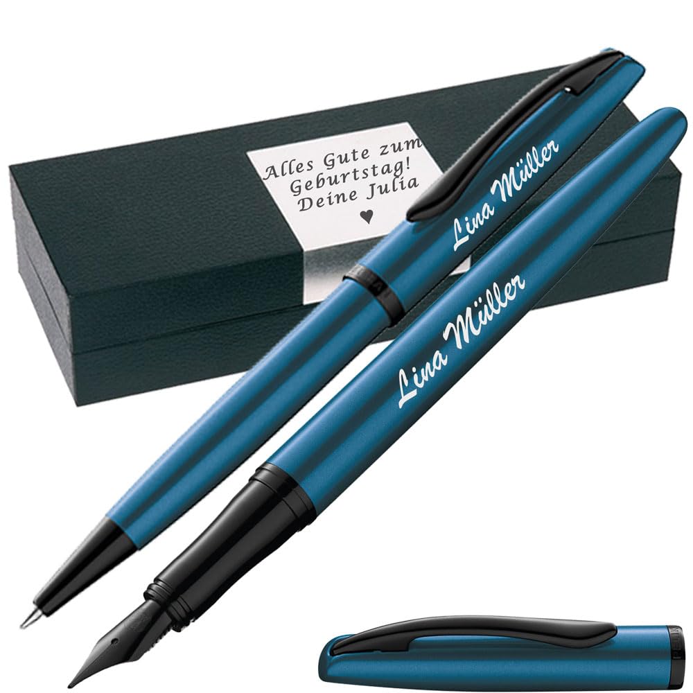 Pelikan Schreibset Fuellhalter & Kugelschreiber Jazz Noble Elegance Aquamarin mit Gravur - quadratische Gravurflaeche