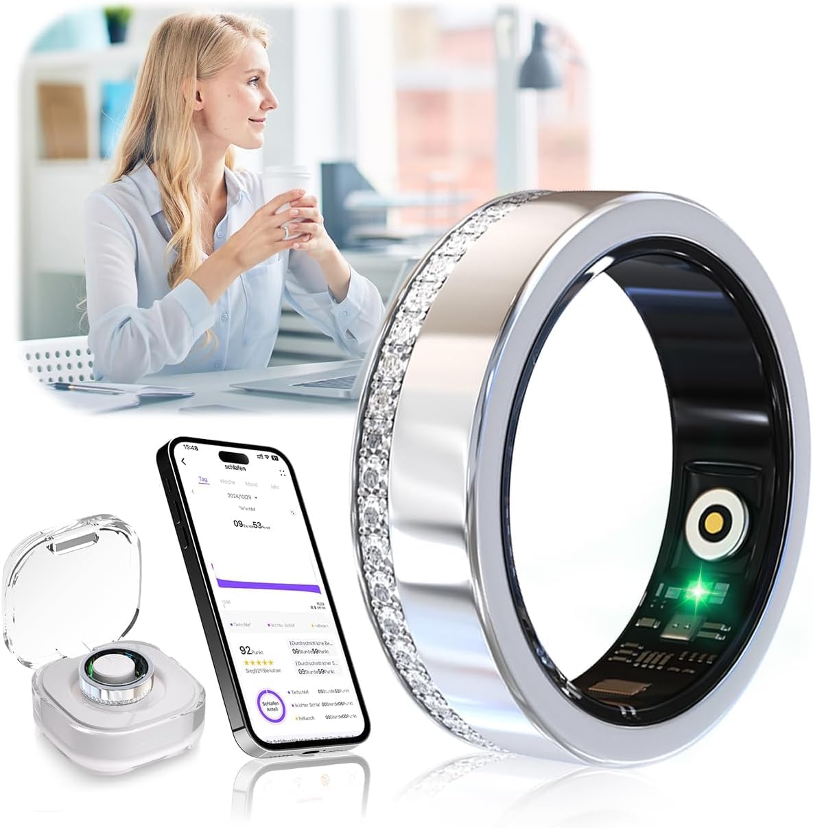 Photo 1 of **NO REFUND/NO RETURN***
MSDQQTIY 8 Gen Diamond Smart Ring and Wireless Charging Case ?Industry Rank 1-0 Measurement Error? 2026 Smart Ring for Women - Advanced Health Tracker for Wellness and Activity Tracking, Silver 7#