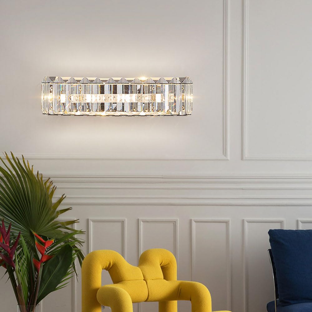 MYUYEE Crystal Wall Sconces, Chrome Luxury Indoor Crystal Wall Light Fixtures, Dimmable Crystal Vanity Wall Mount Lamps For Bedroom Living Room Beside Hallway Stairway Do