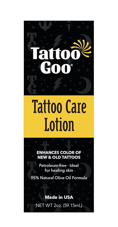 Tattoo Goo Tattoo Care Lotion, 2 oz, Soothes Itch & Irritation, Hydrate & Preserve Color, Non-Greasy Moisturizer, Aftercare Lotion with Olive Oil & Panthenol, No Petroleum or Mineral Oil