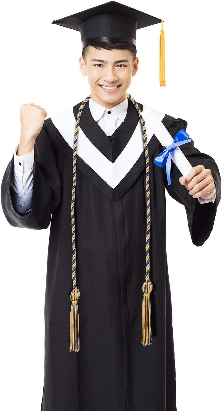 TecUnite Graduation Honor Cords Tassels Cord Polyester Yarn Honor Cord for Bachelor Gown for Graduation Students (Gold with Blue)