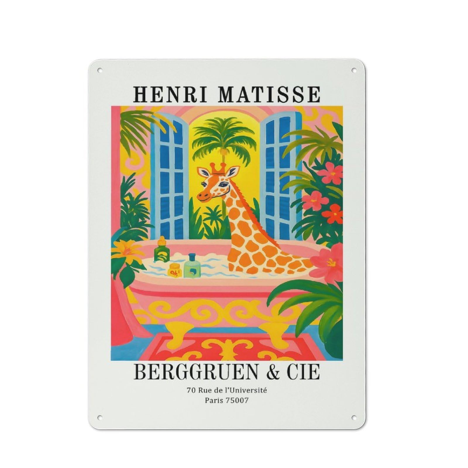Henri Matisse Giraffe Bathing Art Print Classic Metal Wall Decor 40x30cm, Office Metal Sign for Workspace, Cafe, Shop Or Desk Area