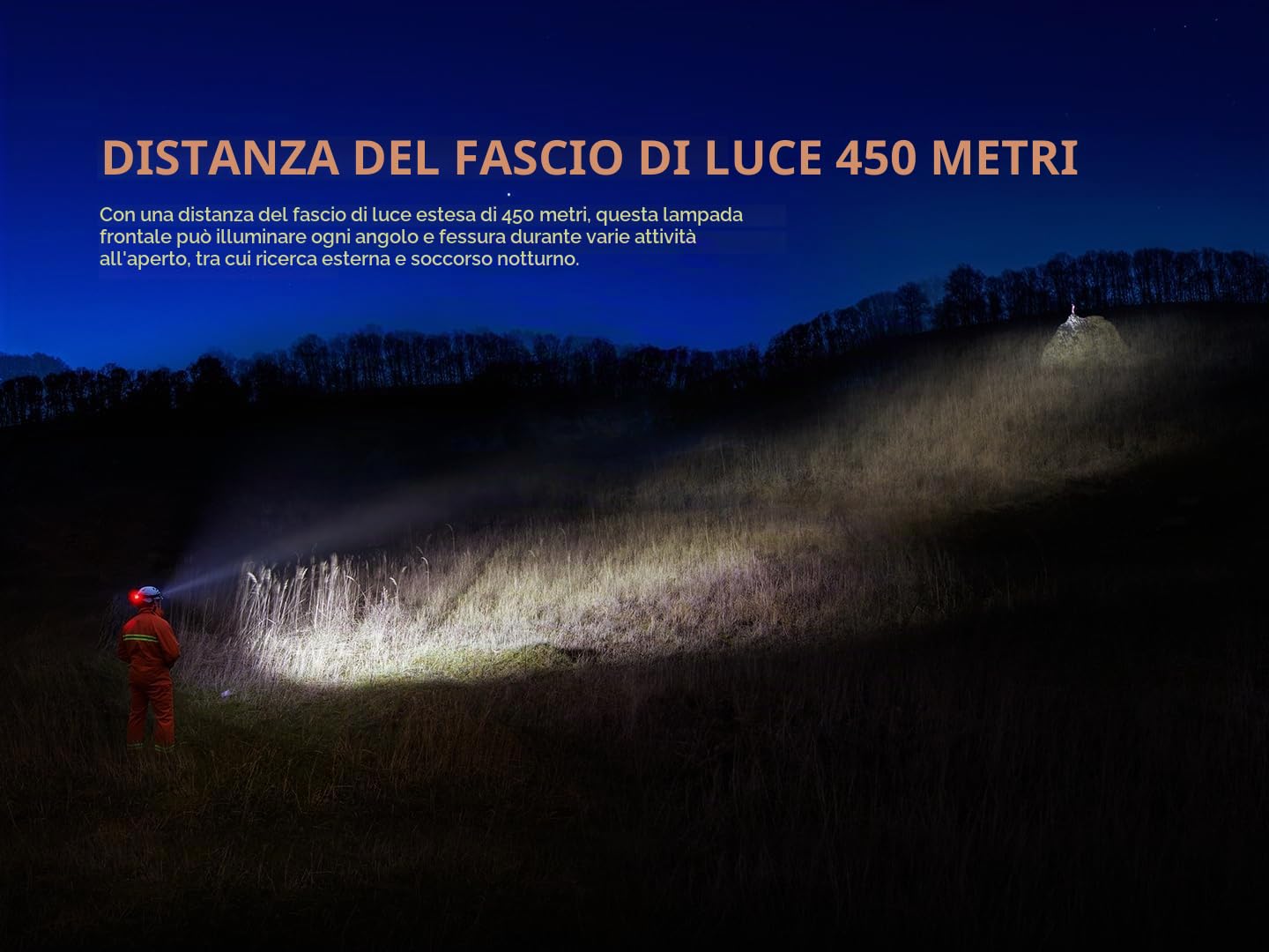 fenix HP35R, torcia frontale ricaricabile ultra potente | 4000 lumen | 450 m | 500 ore max | fascia larga comoda | batteria da 10.000 mAh con cavo di prolunga | luce di sicurezza posteriore rossa |