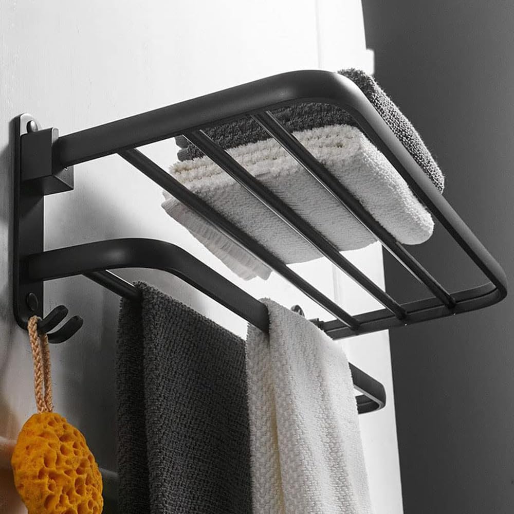 Handdoekhouder Zonder Boren Zwart Bamboe Wandgemonteerde Handdoekenrek Badkamer Keuken WC 30cm Muurhangende Handdoekhouder