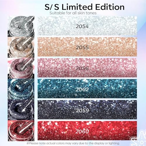 Image of modelones Glitter Gel Nail Polish Set, 6 Colors Fall Winter Dark Red Pink Silver Gold Black Gel Polish Kit Shimmer Sparkle Reflective LED Soak Off Manicure Art Kit Home DIY Salon Gift for Women