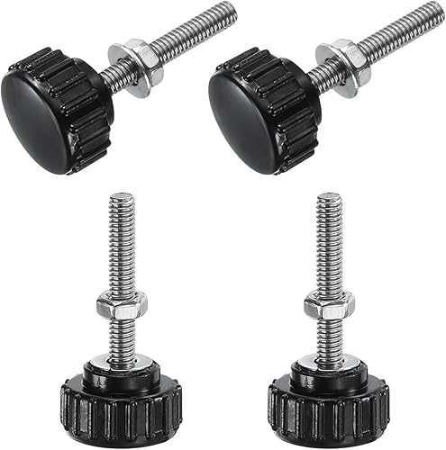 Miniatura 479 de uxcell Juego de 4 perillas moleteadas, tornillos de pulgar con tuercas y arandelas, rosca macho métrica M6 x 1.378 in, cabeza de plástico de 0.984