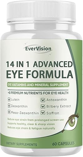 Fórmula avanzada 14 en 1 para los ojos – Suplemento de vitaminas y minerales para los ojos con luteína, zeaxantina, zinc y extracto de arándano –