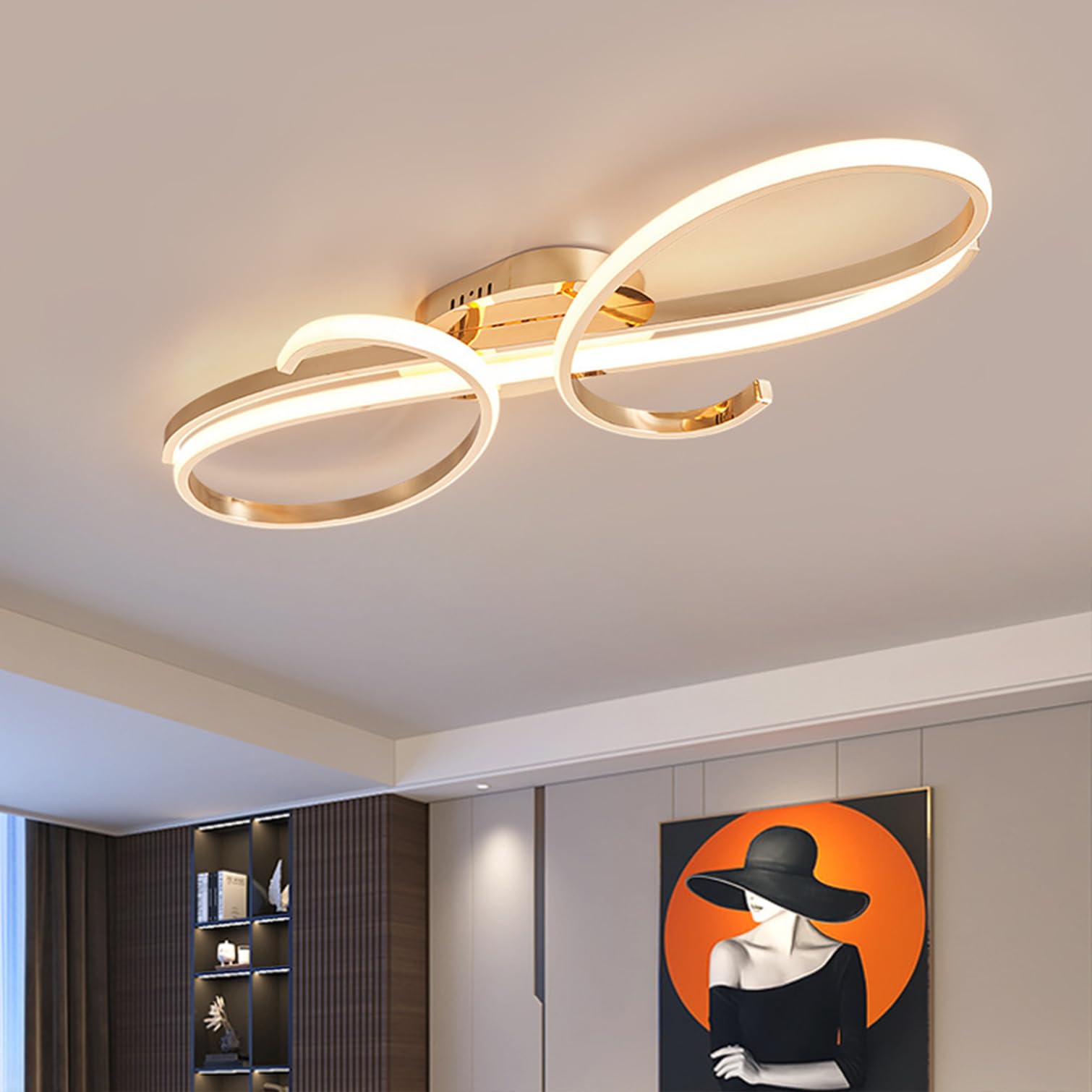 Nowoczesna lampa sufitowa LED Oświetlenie sufitowe Ściemnialne ze zdalnym sterowaniem Jadalnia Lampa wisząca Kreatywne oświetlenie sufitowe Nowoczesne oświetlenie wiszące w salonie (Złoty, 100cm)