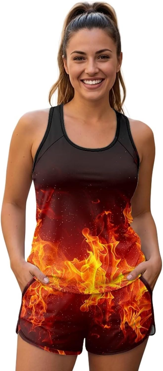 Womens Plus Size 2Pcs Tankini Swimsuits with Soft Crew Neck Sleeveless Top and Sporty Pocket Swim Short Size S-6XL