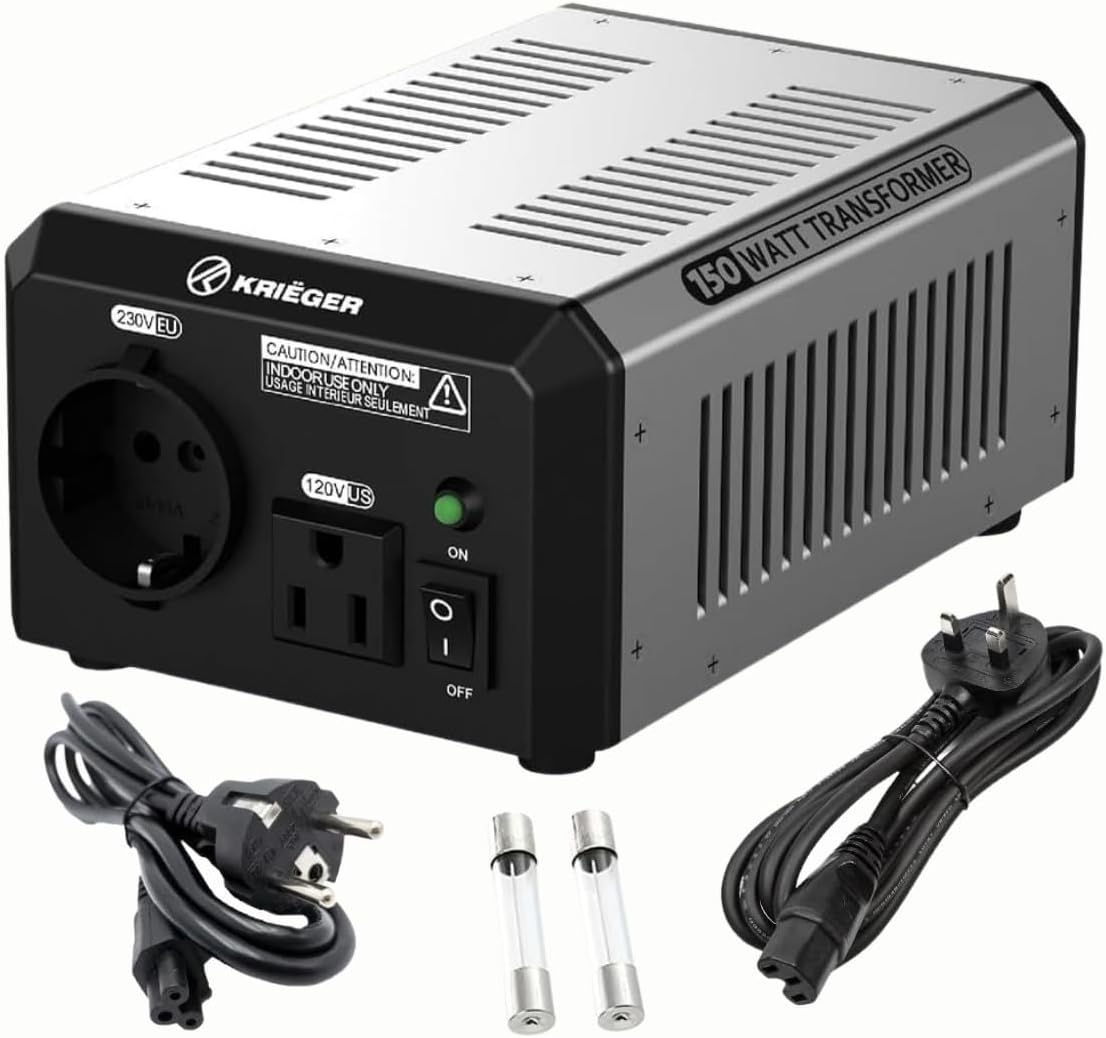 K KRIËGER 150 Watts Voltage Transformer, 110/120V to 220/240 Volts Step Up Step Down Converter with AC Outlets, MET Approved Under UL & CSA