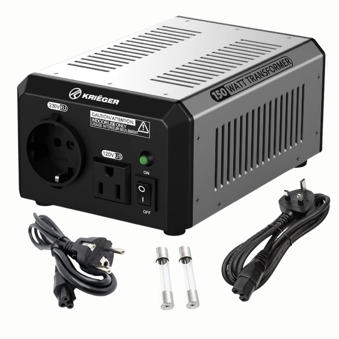 K KRIËGER 150 Watts Voltage Transformer, 110/120V to 220/240 Volts Step Up Step Down Converter with AC Outlets, MET Approved Under UL & CSA