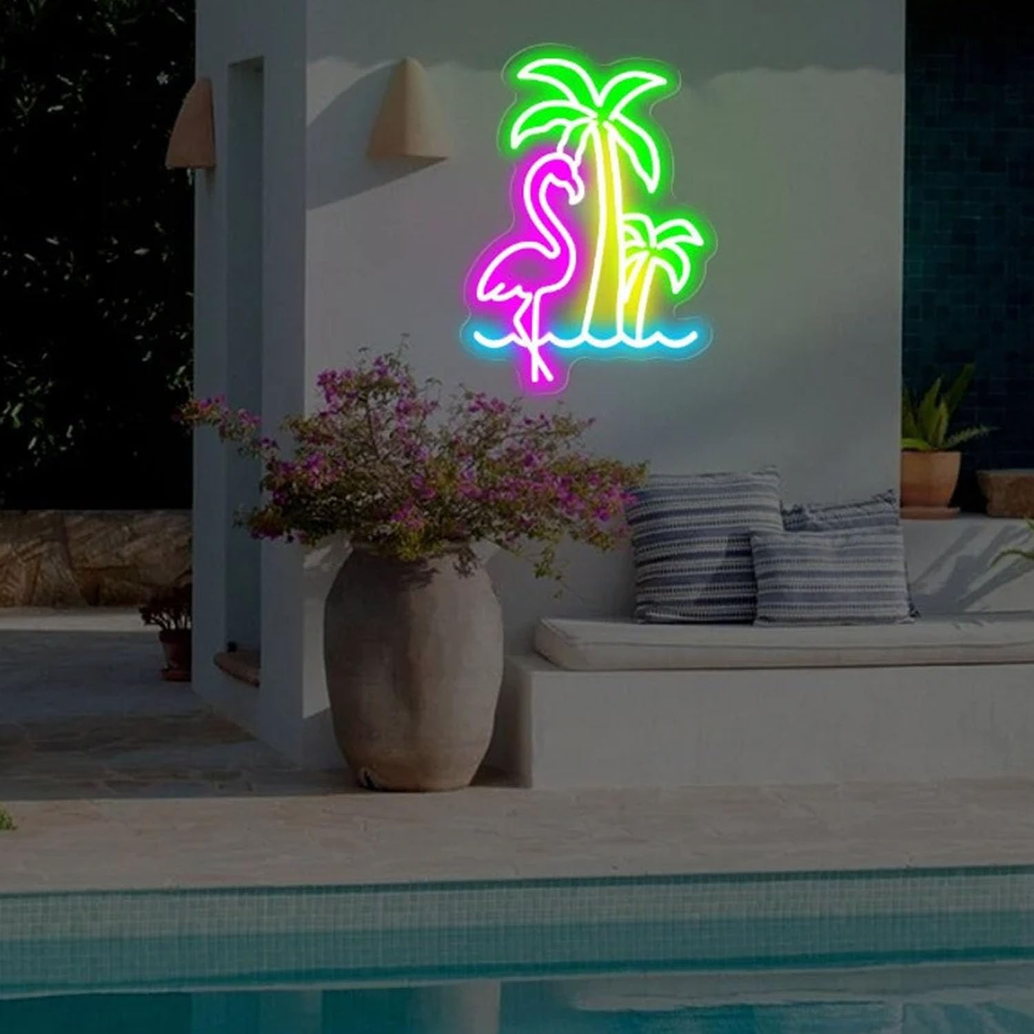 Waterproof Flamingo Palm Tree Neon Sign, Outdoor Oasis Sign, Pool Bar Decor, Poolside Paradise Sign, Tropical Neon Sign, Flamingo Decor
