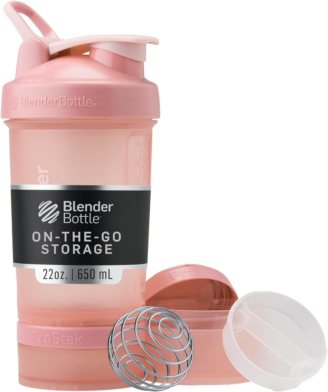 BlenderBottle Shaker Bottle with Pill Organizer and Storage for Protein Powder, Classic V2 ProStak System, 22-Ounce, Rose Pink