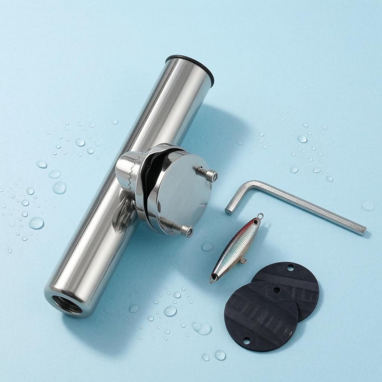 Supporto Canne da Barca Acciaio Inox Portacanna Rigido Uso in Acqua Dolce e Salata Portacanna Metallico, 50mm, Distanza Di Serraggio 50mm Con Silicone Antiscivolo