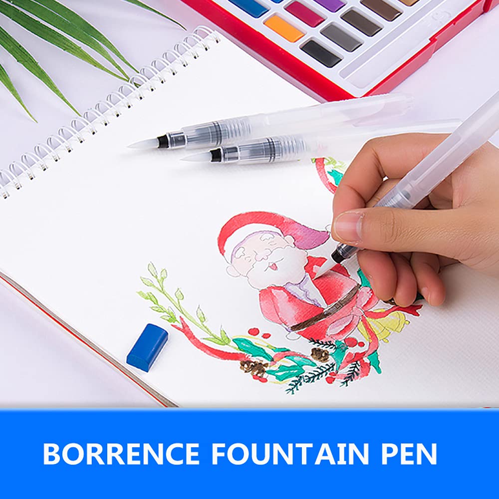 Fountain Pen Set Students Hand Drawn Water Suction Storage Brush (Medium, Blue Yelow)