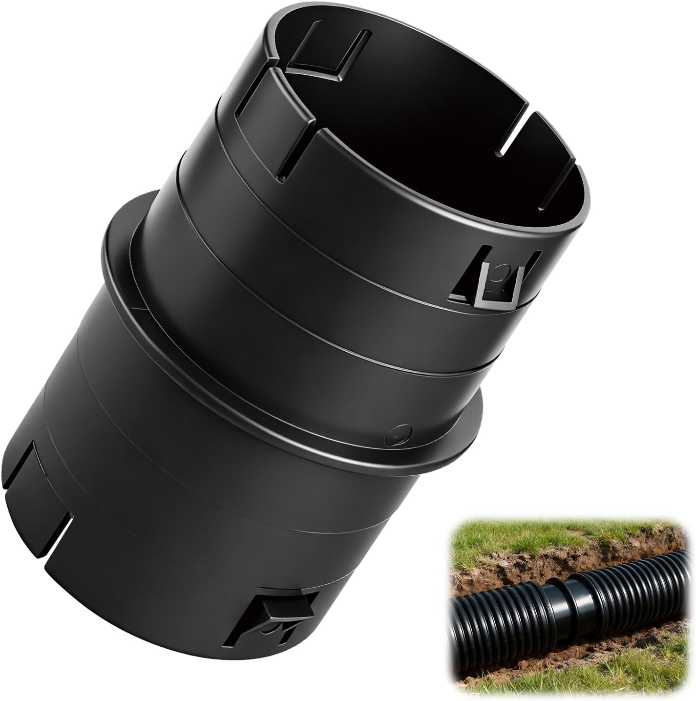 4" Universal Pipe Connector, Corrugated to PVC Pipe Adapter, Yard Drainage Coupler for Catch Basins, Sump Pump Discharge and Downspout Extensions, Fits 4" SCH 40, 4" SDR 35 & 4" Corrugated Pipe