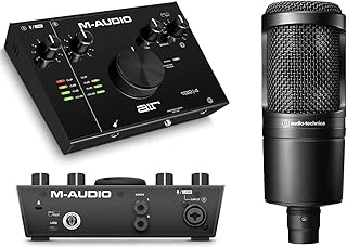 Audio-Technica AT2020 Cardioid Condenser XLR Microphone for Voiceover, Podcasting, Streaming and Recording, and M-Audio AIR 192x4 USB Audio Interface