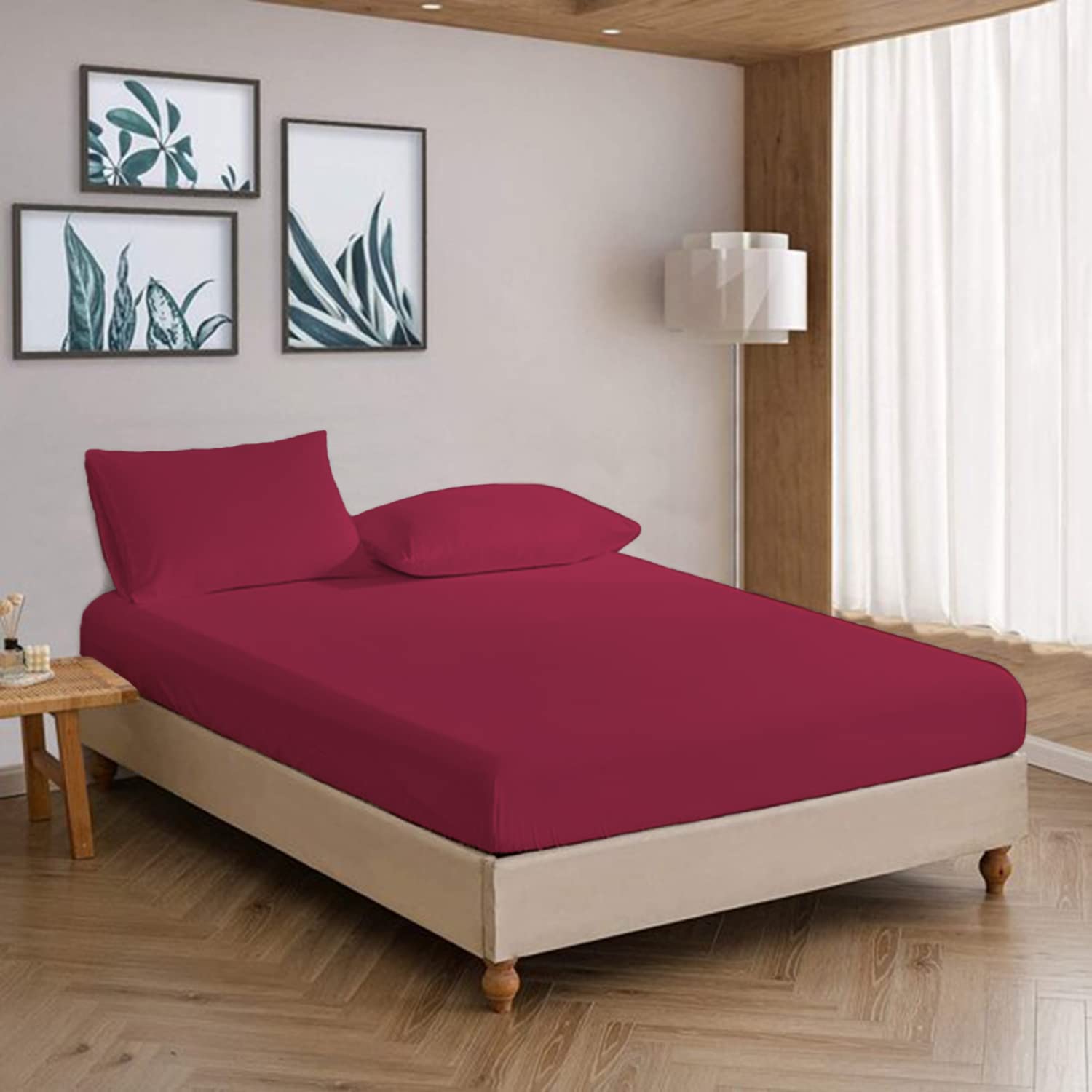 100% Poly Cotton Percale Full Fitted Bed Sheets Extra Deep 25cm Easy Care Non Iron Percale (Red, Bunk Bed)