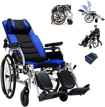 2026 New Upgrade Folding Reclining Wheelchair Adjustable 90 - 165 Backrest, 18" seat high Back wheelchairs Portable Manual for Adults Seniors 20" Rear Wheels and Elevating Legrests