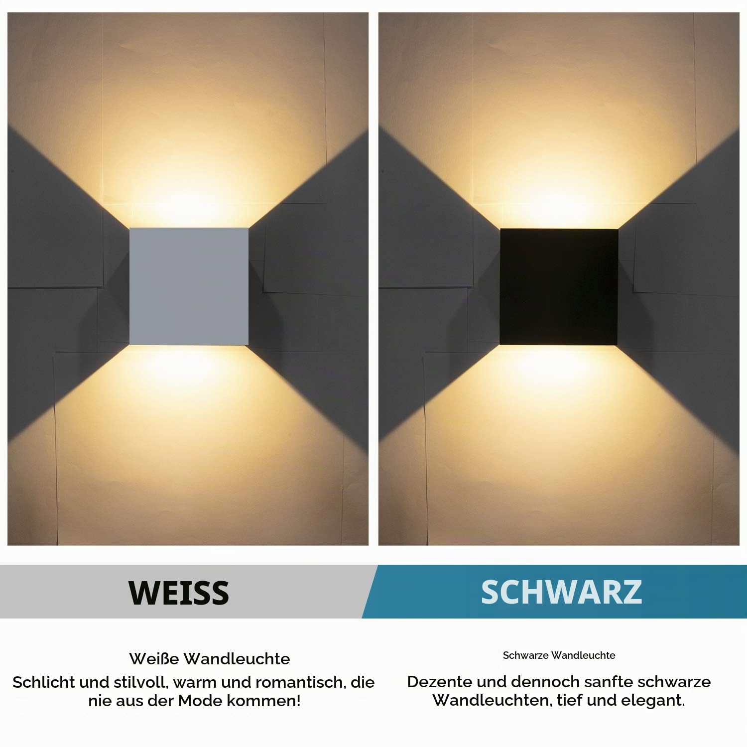 ledmo 4 Stücke LED Wandleuchte Innen/Aussen Wasserdichte IP65 LED Aussenlampe Schwarz Mit Up Down Einstellbar Abstrahlwinkel 12W Wandlampe Aussen Warmweiß 3000K