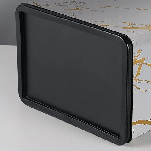 Miniatura 5 de Cubo de basura pequeño de metal de 2.6 galones para baño, cocina, oficina, doblaje, cubo de basura delgado y estrecho a prueba de perros (mármol