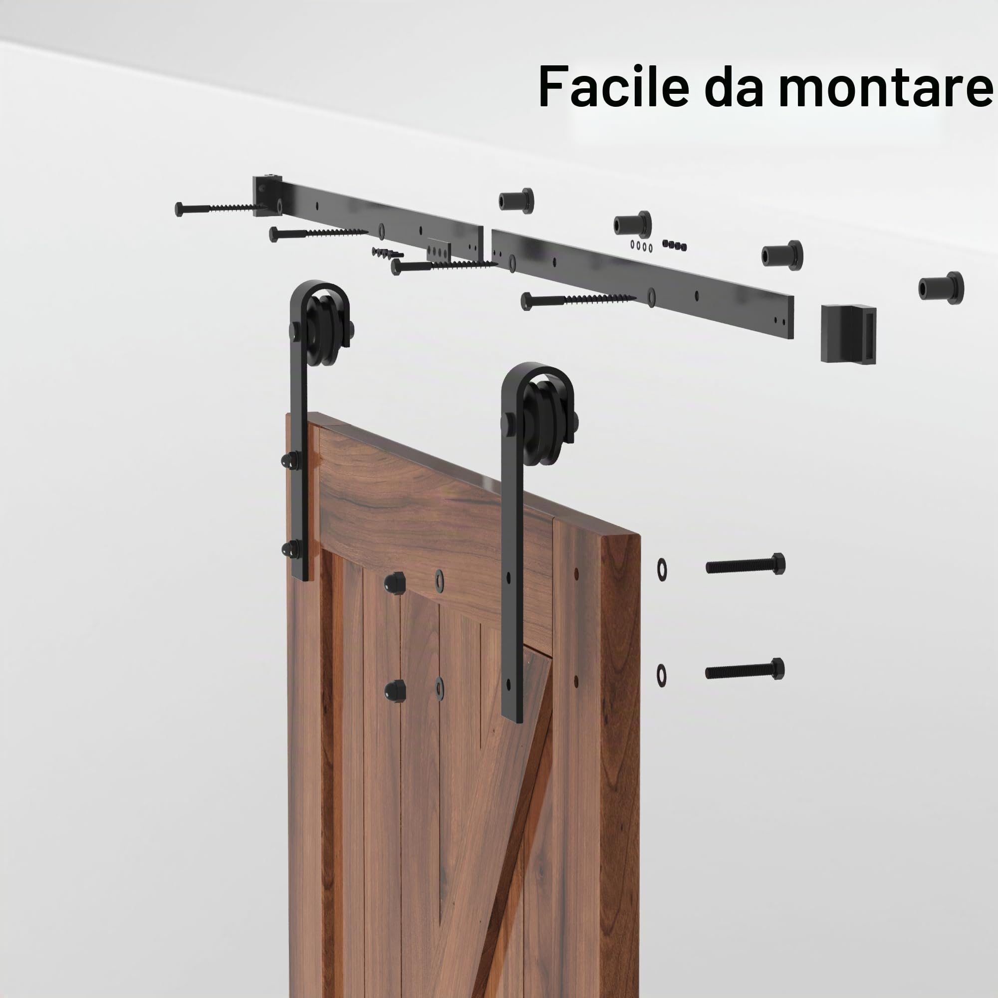 WINSOON 6FT/183cm Binario per Porta Scorrevole Singola Pesante Nero Kit Porta Scorrevole Esterno Muro Forma J (Nessuna Porte)
