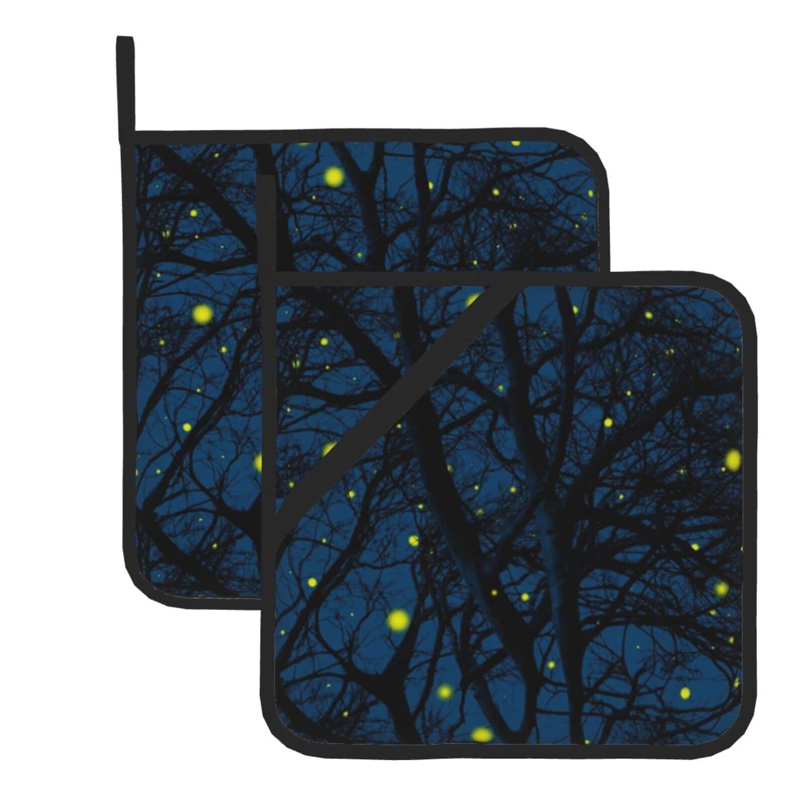 Summer Magic Fireflies In Trees Pot Holders Sets, Heat Resistant Potholders With Soft Cotton Infill For Cooking Baking Bbq Grilling (2-Piece Sets)