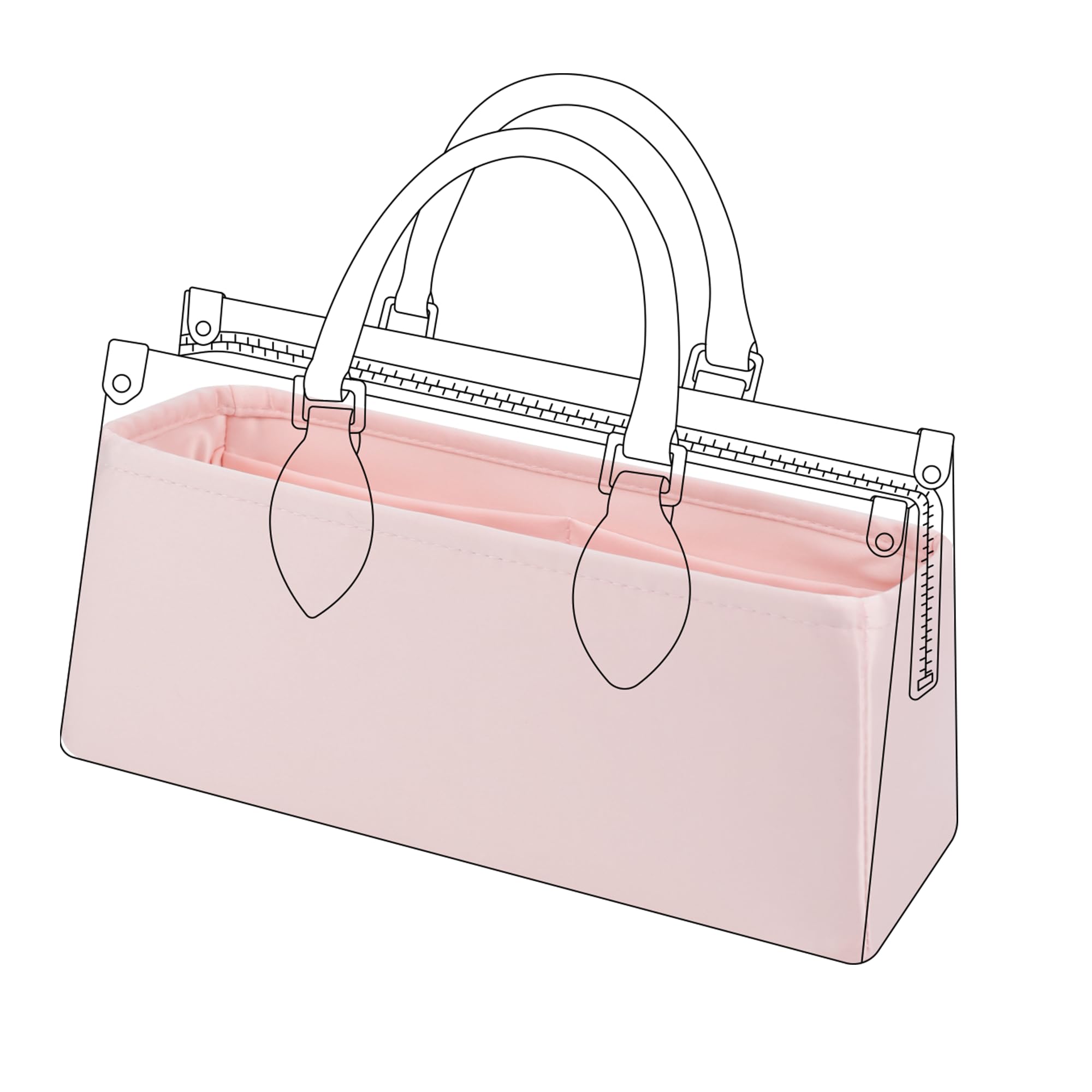 DGAZ Silk Handbag Organizer Insert Fits LV ONTHEGO bags，Silky Smooth Bag Organizer，Luxury Handbag & Tote Shaper(Pink,East West)