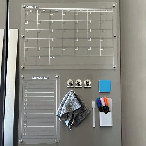 Calendario acrílico magnético para nevera, calendario magnético para nevera, planificador de borrado en seco con tabla de planificación de lista de