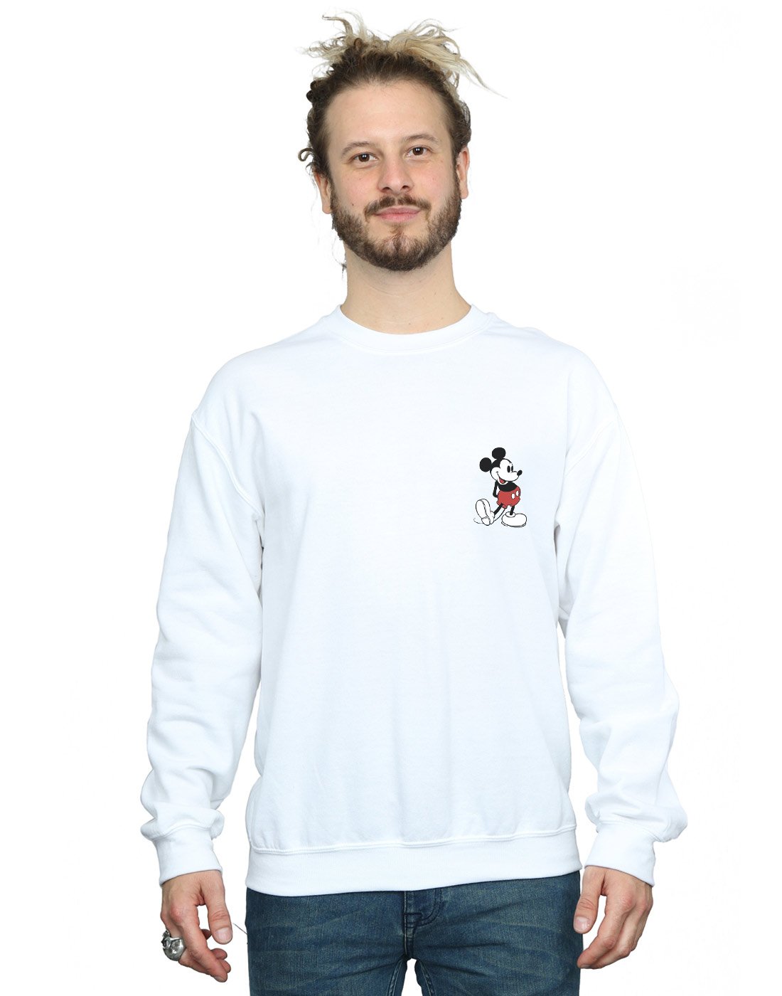 Absolute Cult Men's White Disney Mickey Mouse Kickin Retro Chest Sweatshirt Large