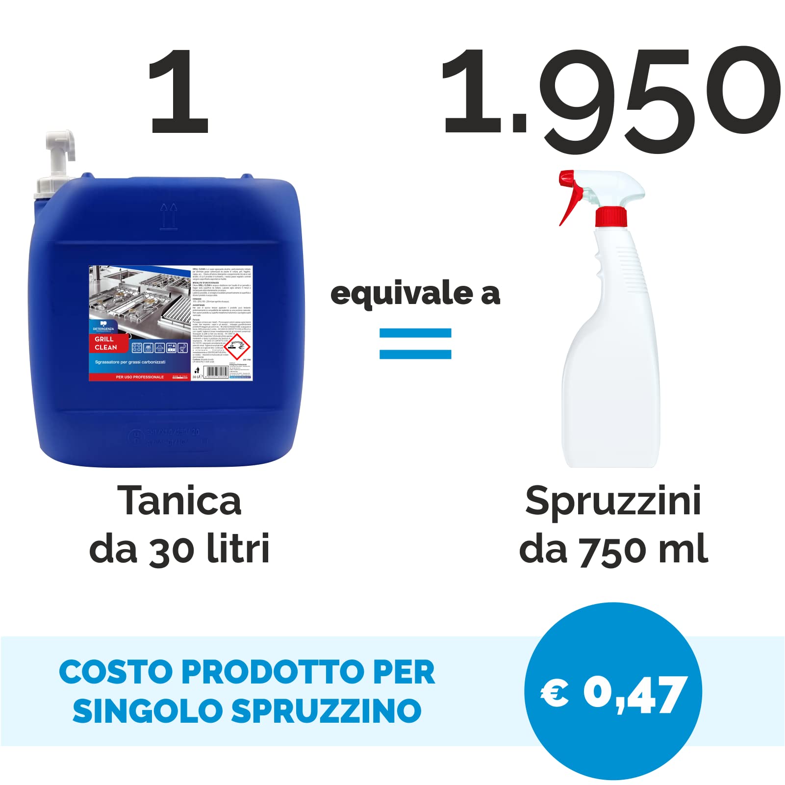 SGRASSATORE per Grassi CARBONIZZATI Grill Clean CONCENTRATO - Tanica da 30 L