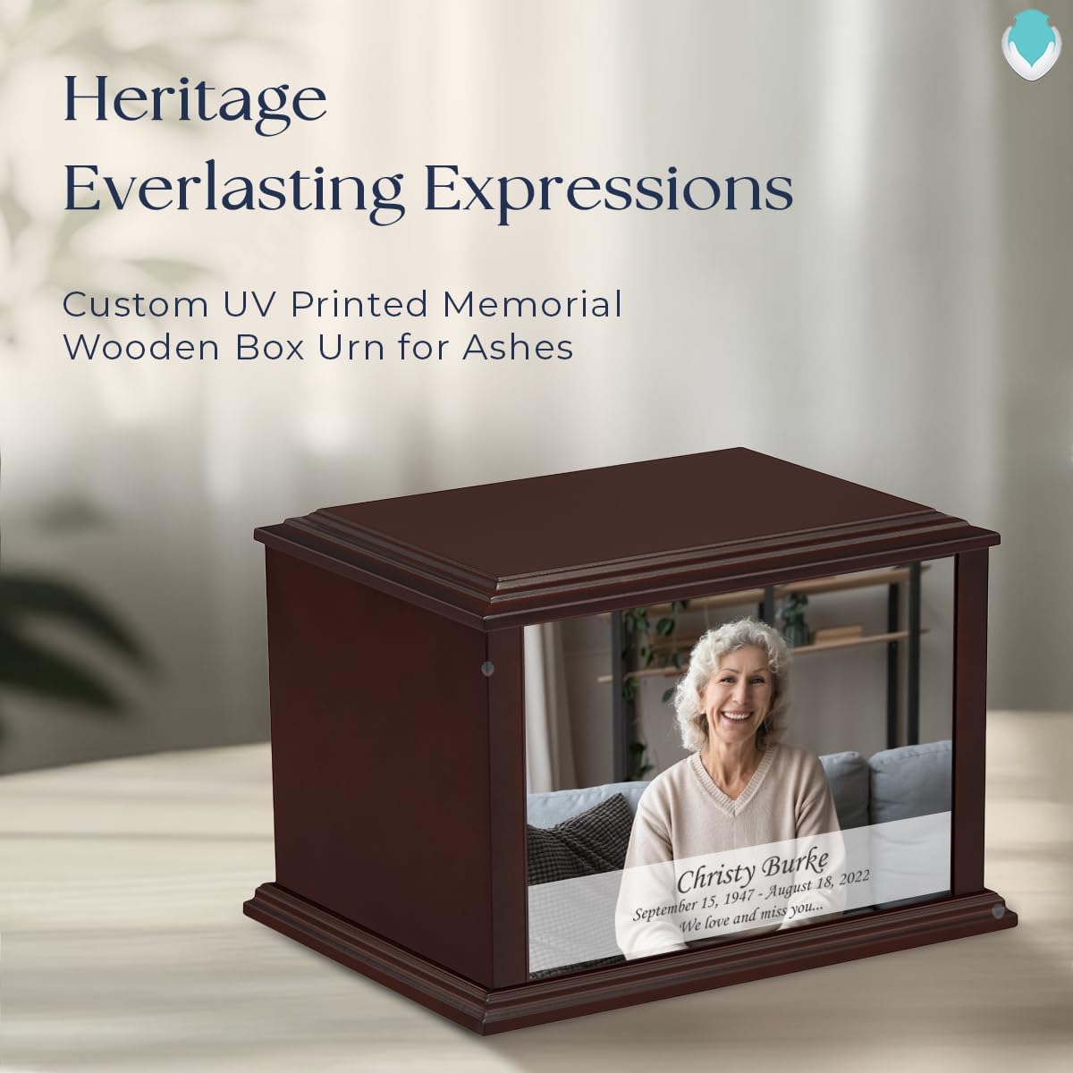 GetUrns Heritage Everlasting Expressions Adult Cremation Wooden Urn Memorial Box for Ashes with Custom Printing (Landscape Photo)