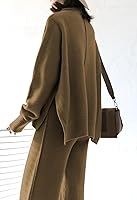 Vista 5 de Viottiset Conjunto de 2 piezas de suéter para mujer, pantalones de pierna ancha, cuello alto, ropa de descanso