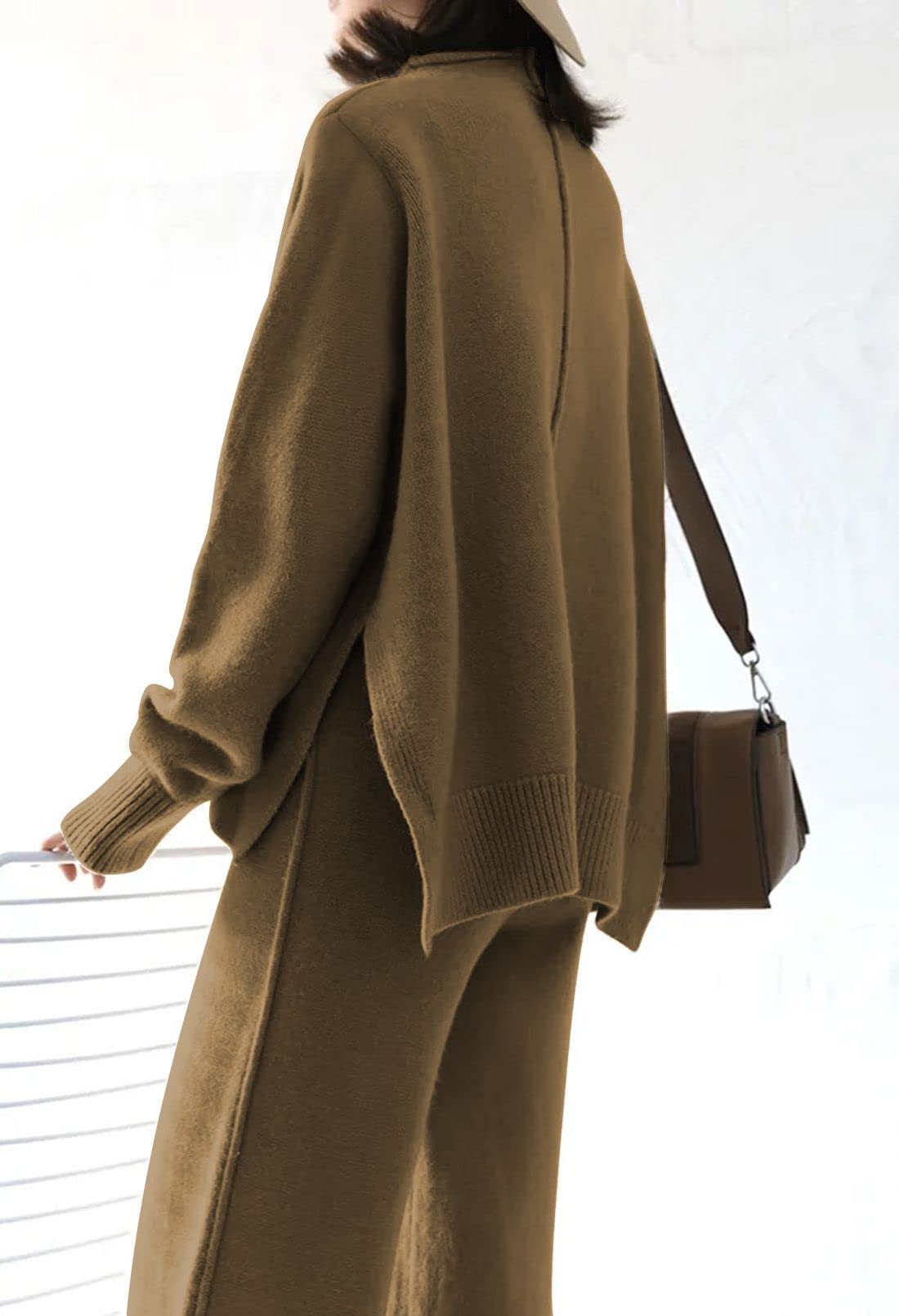 AOHITE Womens 2 Piece Outfit Set Long Sleeve Knit Pullover Sweater Top and Wide Leg Pants Sweatsuit