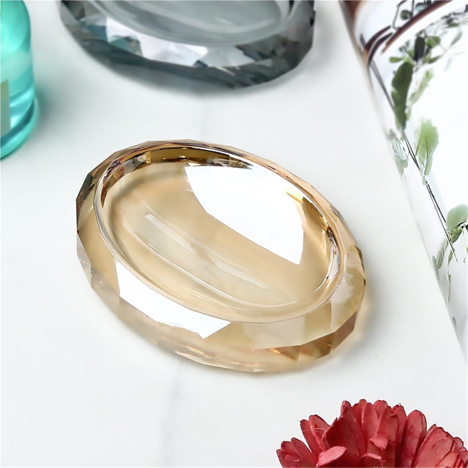 Qyleee Apricot Holder For Shower Crystal Glass Soap Dish And Holder For Home, Hotel Bathroom Stand For Kitchen(Apricot)