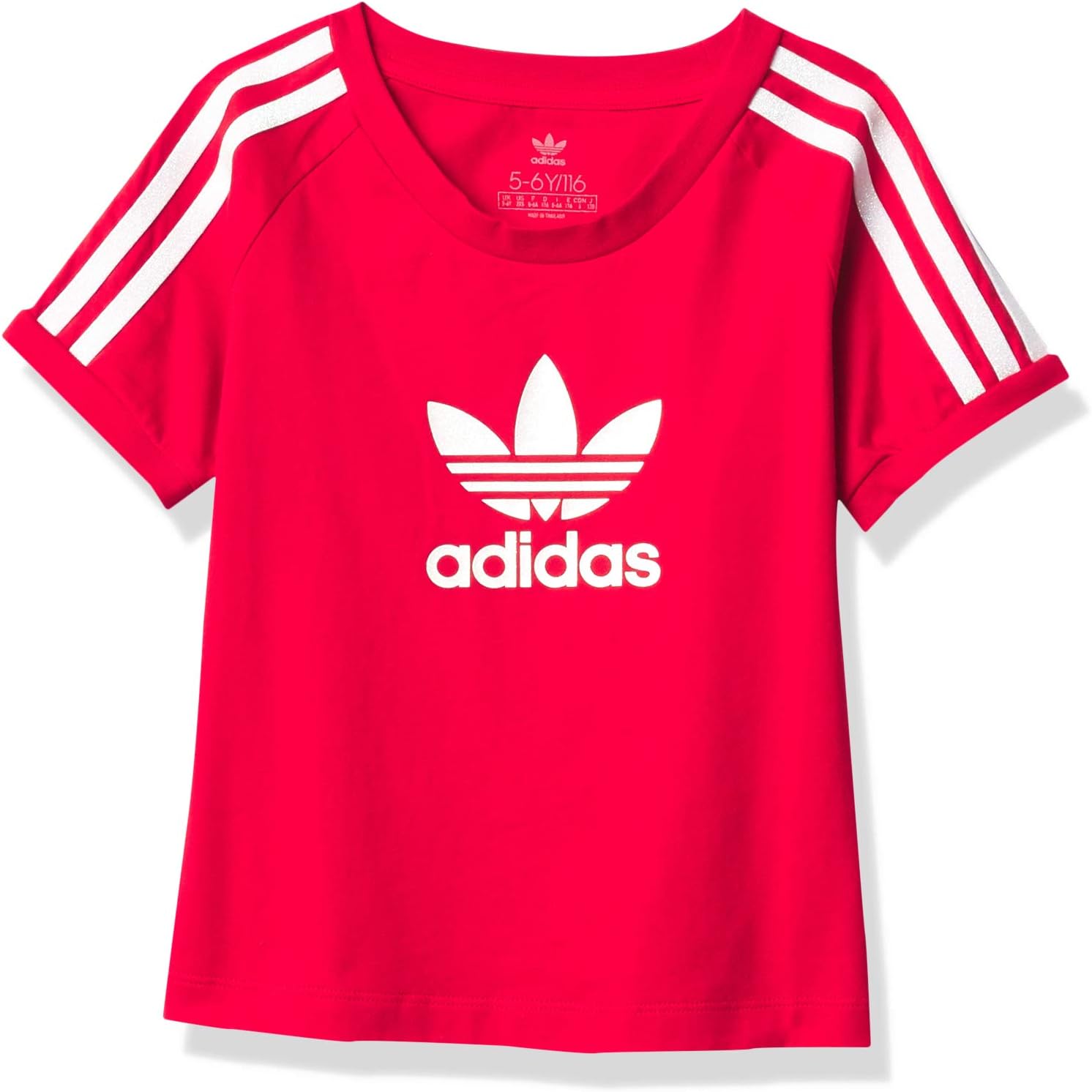 adidas red 3 stripe t shirt