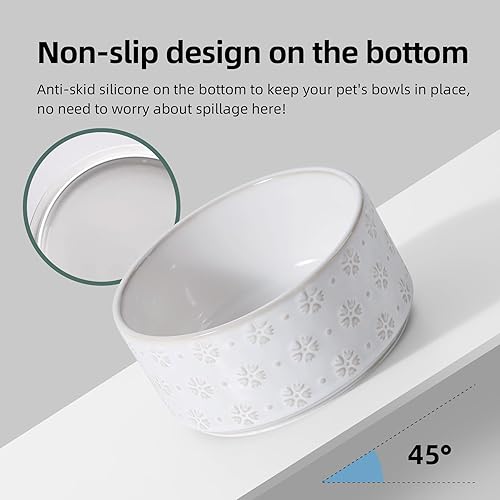 Miniatura 4 de Juego de cuencos dobles elevados de cerámica de 6.1 pulgadas con soporte de madera de acacia, 2 alturas elevadas, cuencos para alimentos y agua para