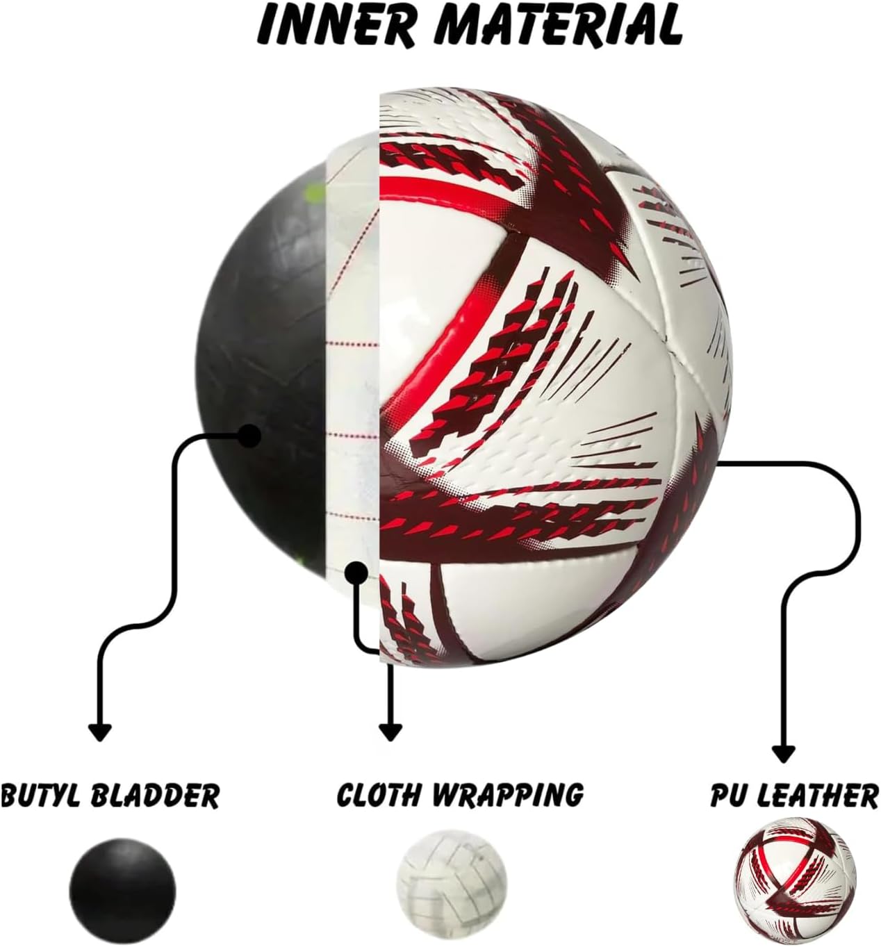 World Cup 2022 Soccer Ball Size 5 Replica Premium Rexine Design Collectible Gift for Fans, Ideal for Training Display and Soccer Memorabilia Lovers OIi-136