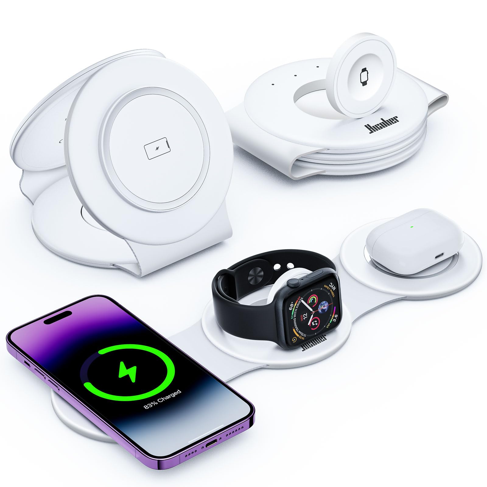 Anker MagGo UFO 3-in-1 MagSafe Compatible Qi2 15W Charging Station | Foldable Travel Design, Wireless Pad for iPhone 17 / 16 Series, AirPods, Apple Watch, and More (Not a Power Bank)