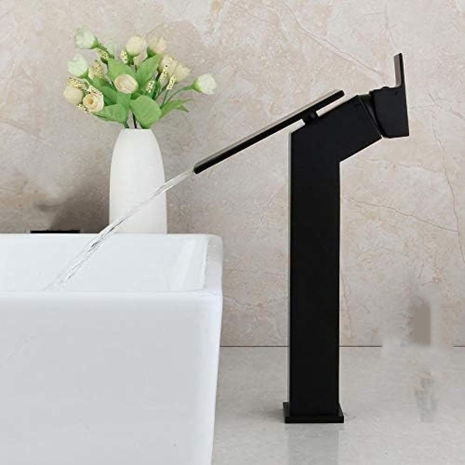Miscelatore for lavabo a cascata Rubinetto for bagno in ottone massiccio Rubinetto miscelatore for montaggio su piano nero