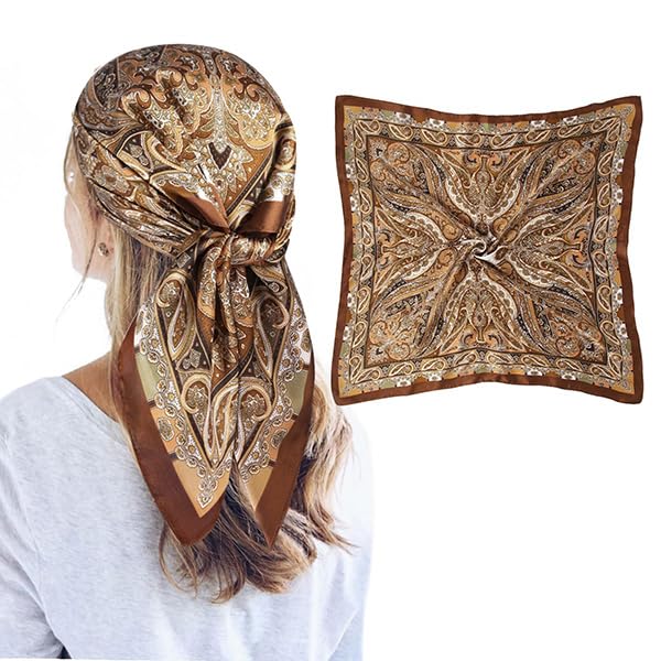 Silk Scarf for Women Satin Neck Head Scarf Elegant Floral 35 In Square Hair Wrap Fashion Scarves Gift for Women