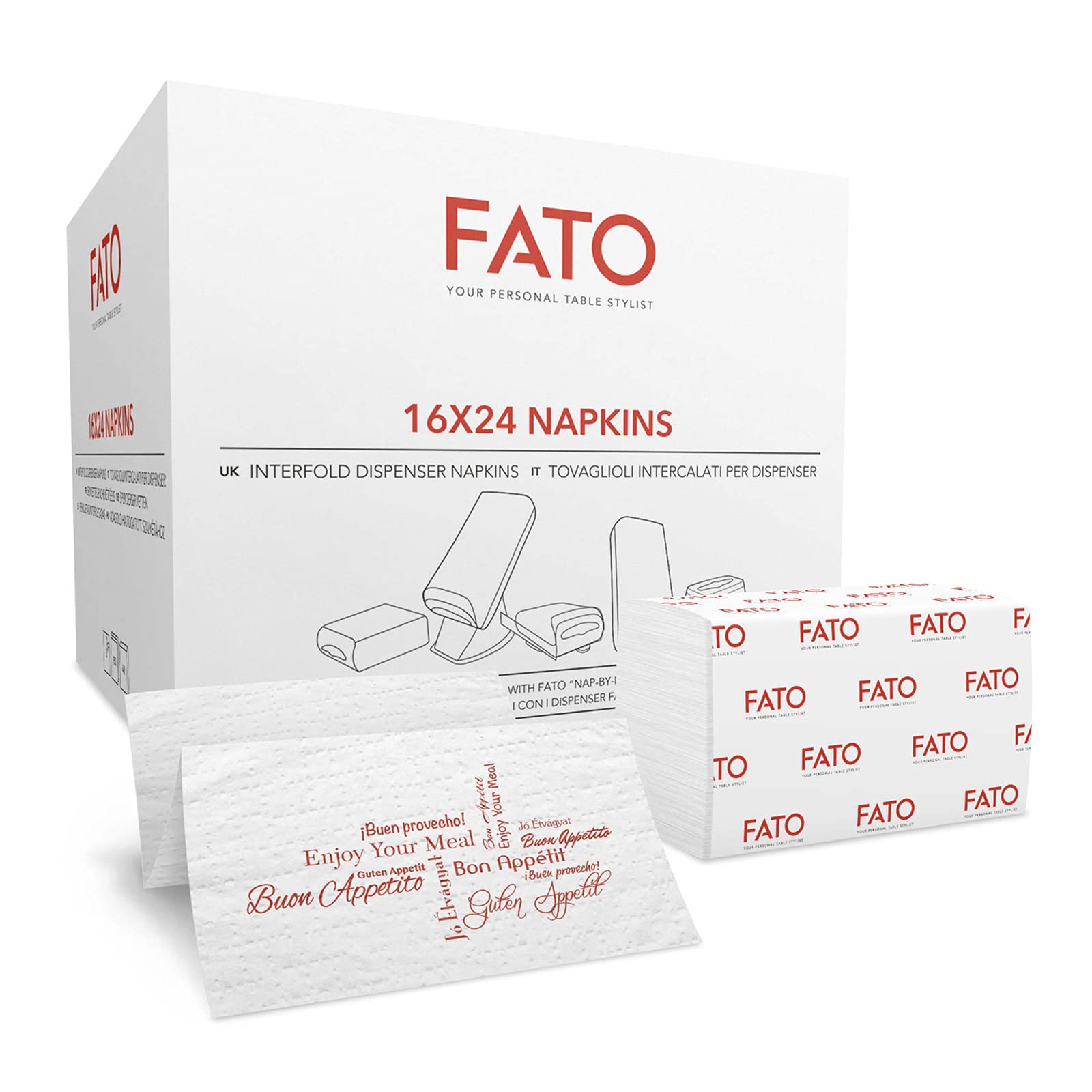 Fato - Serviettes en papier décorées jetables - Format 16x24-2 plis - Papier 100% pure cellulose - Compatible avec le distributeur Nap-by-Nap - Paquet de 6000 serviettes, 40 paquets de 150 serviettes
