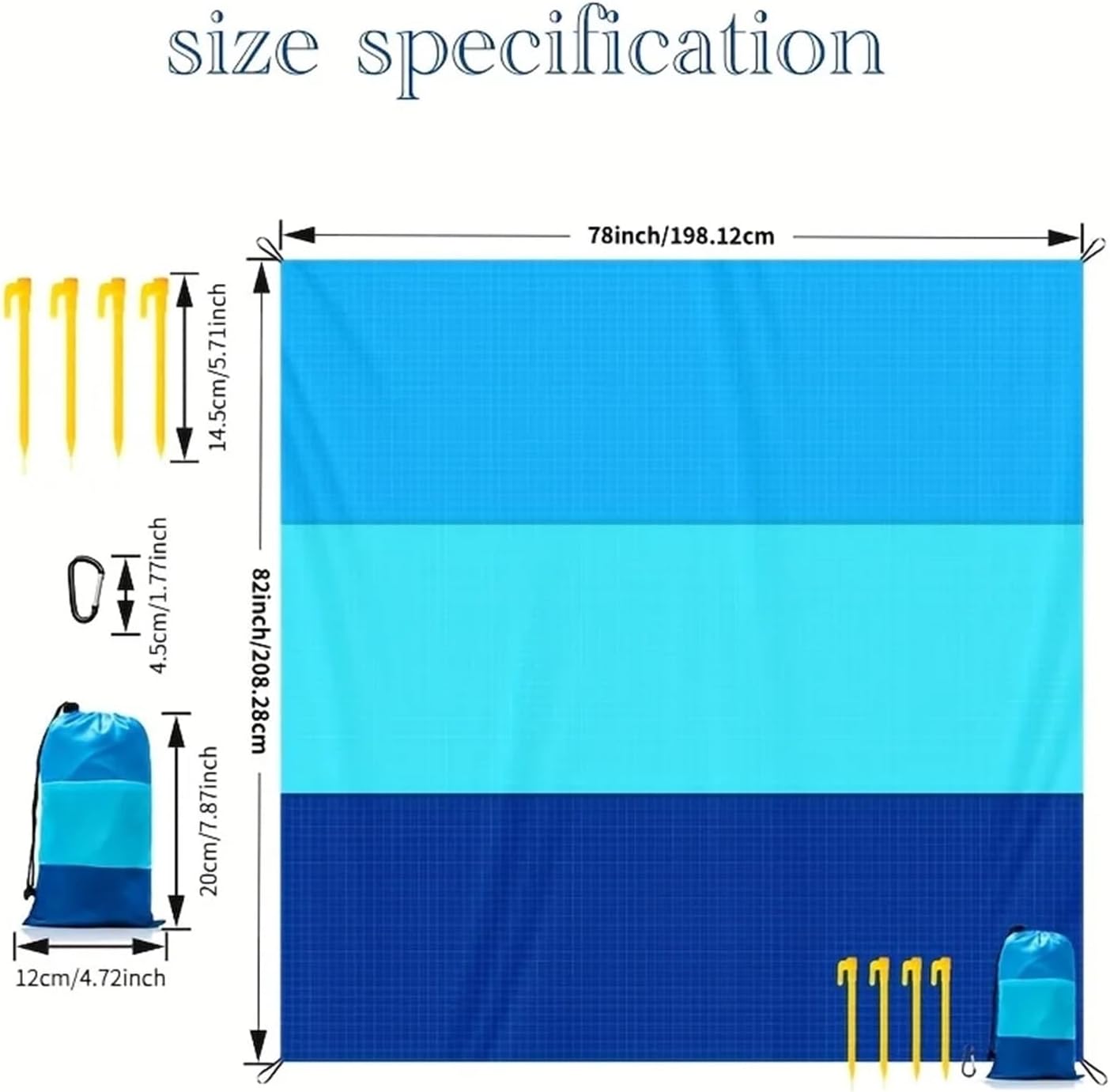 2x2.1m Waterproof Pocket Beach Mat Blanket Folding Camping Mattress Portable Lightweight Outdoor Picnic Sand Towel(Blue Gray 78x56 inch)