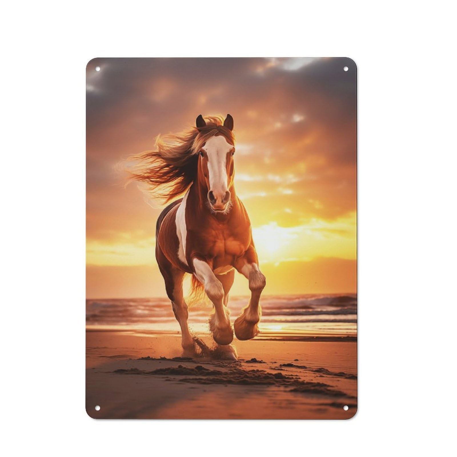 Junmoney Clydesdale Horse On Beach Vintage Metal Wall Art Sign 40X30cm Featuring Old Style Wall Plaque For Kitchen, Hallway, Bar Or Small Cafe