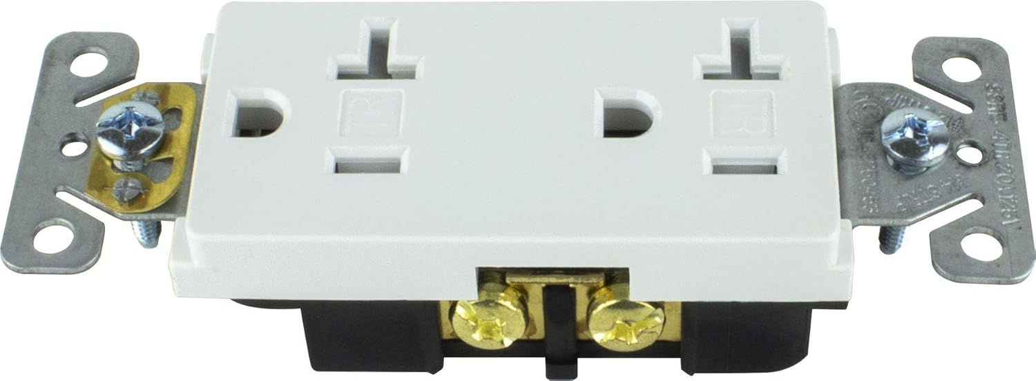 20 Amp White Tamper Resistant Duplex Outlet with Wall Plate