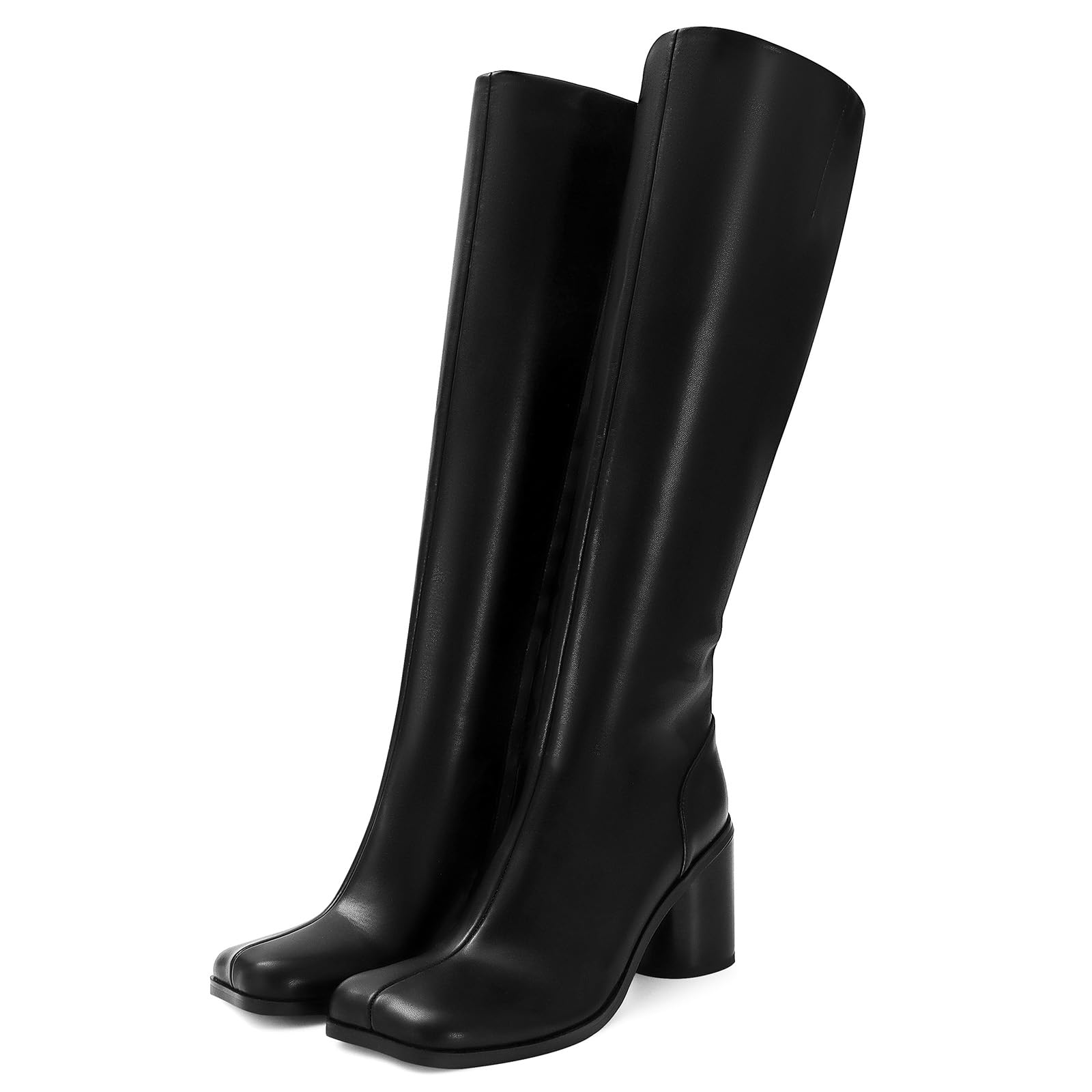 Tabi Boots for Women Knee High Boots Square Toe Leather Boot Chunky Block Heel Heels Cute Comfort Long