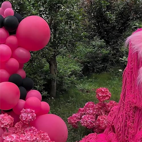 Image of 100pcs Hot Pink Balloons, Helium Quality 12 inch Bright Pink Latex Party Balloon for Birthday, Wedding, Engagement, Bridal Shower, Bachelorette Princess Party Supplies(66ft Ribbons)