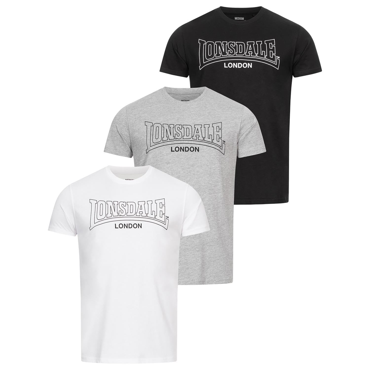 Lonsdale Men's Beanley Leisure T-Shirts, Black/White/Marl Grey, M