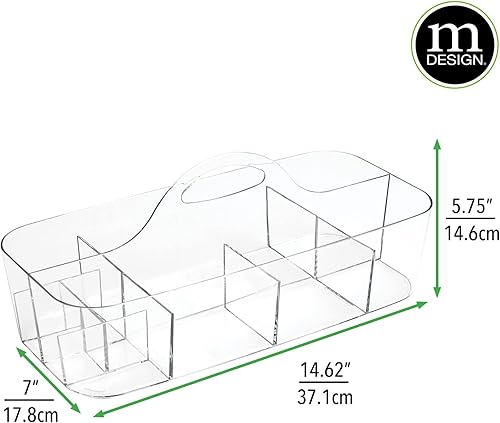 Miniatura 4 de mDesign Organizador de plástico dividido para arte y manualidades, con asa para oficina en casa y sala de estar, capacidad para lápices, crayones