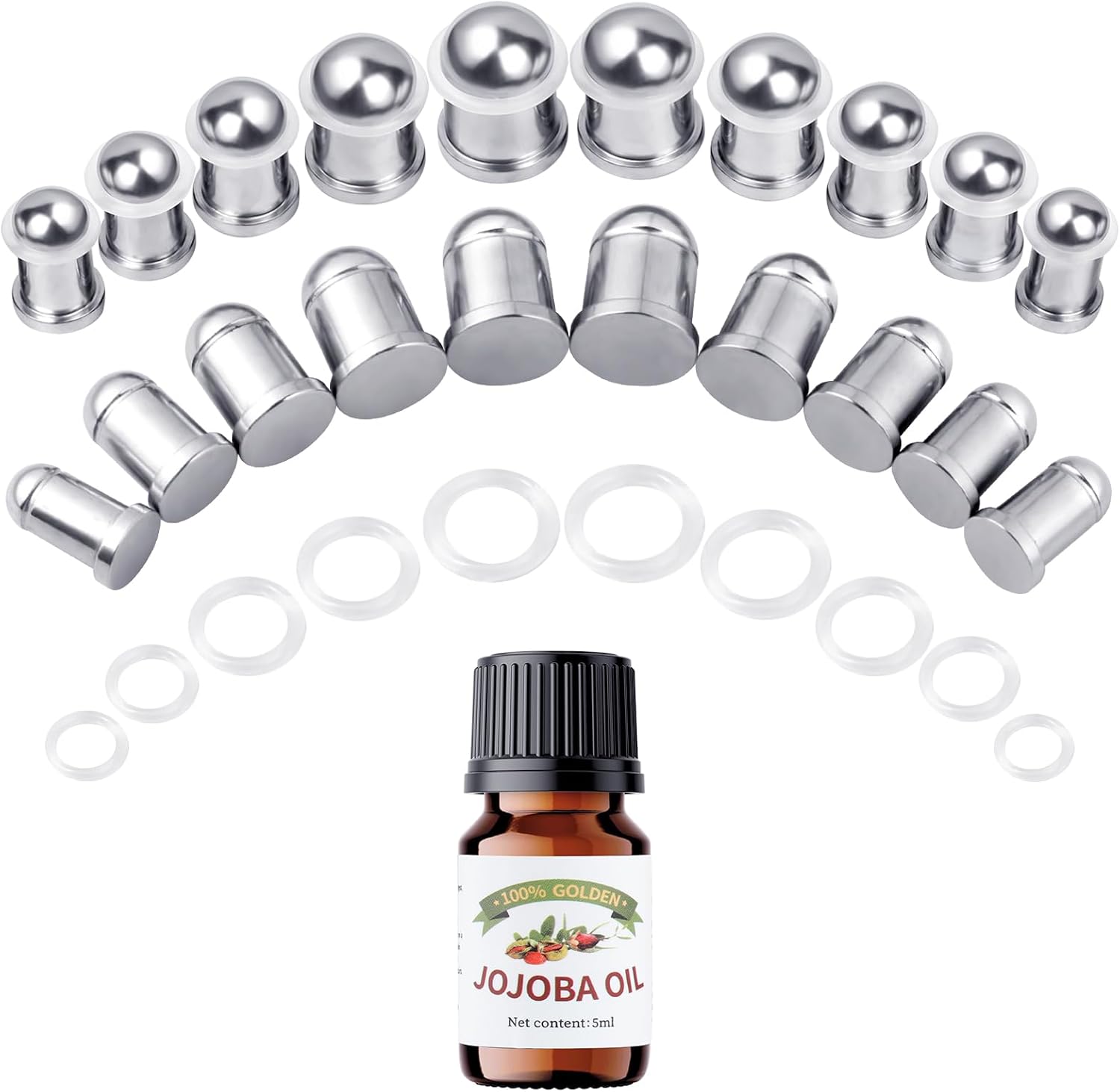 12-26Pcs Ear Stretching Kit 1-7mm/7.5-12mm Plugs for Ears Gauges with O-Rings Stainless Steel Gauge Stretching Kit with Aftercare Jojoba Oil Ear Expander Body Piercing Jewelry for Women Men